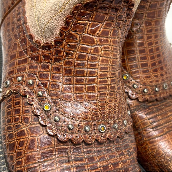 Ariat Fat Baby Womens 9.5 B Western Boots Brown Croc Embossed Gemstones 16427 - Picture 12 of 12